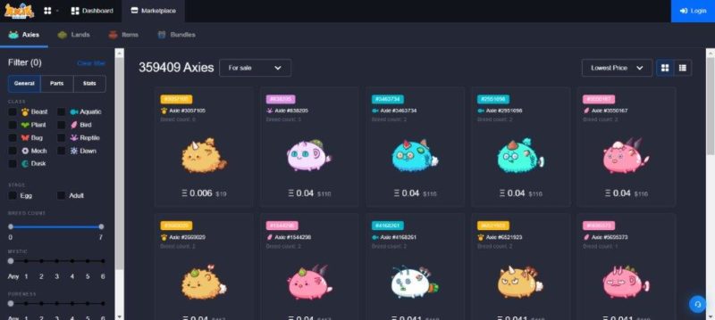 buy Axies on the marketplace