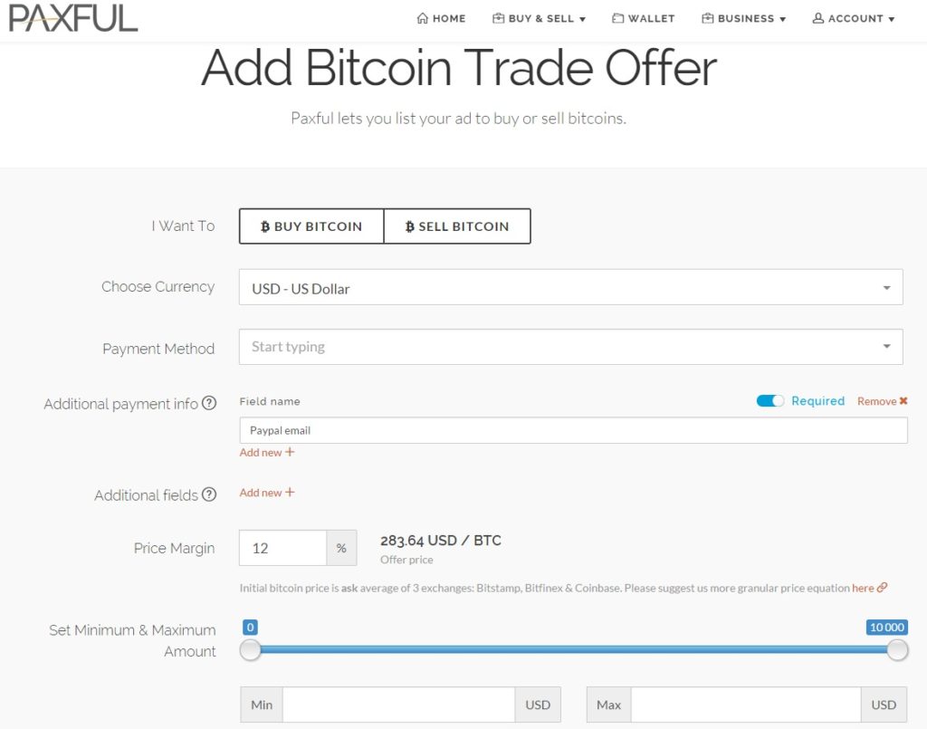 Starting a bitcoin trade offer